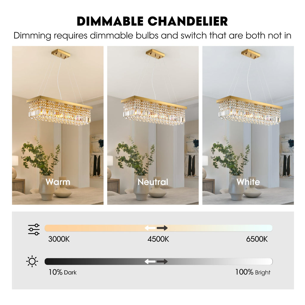 Modern Crystal Dimmable Kitchen Island Gold Rectangle Chandeliers / Living Room Chandelier