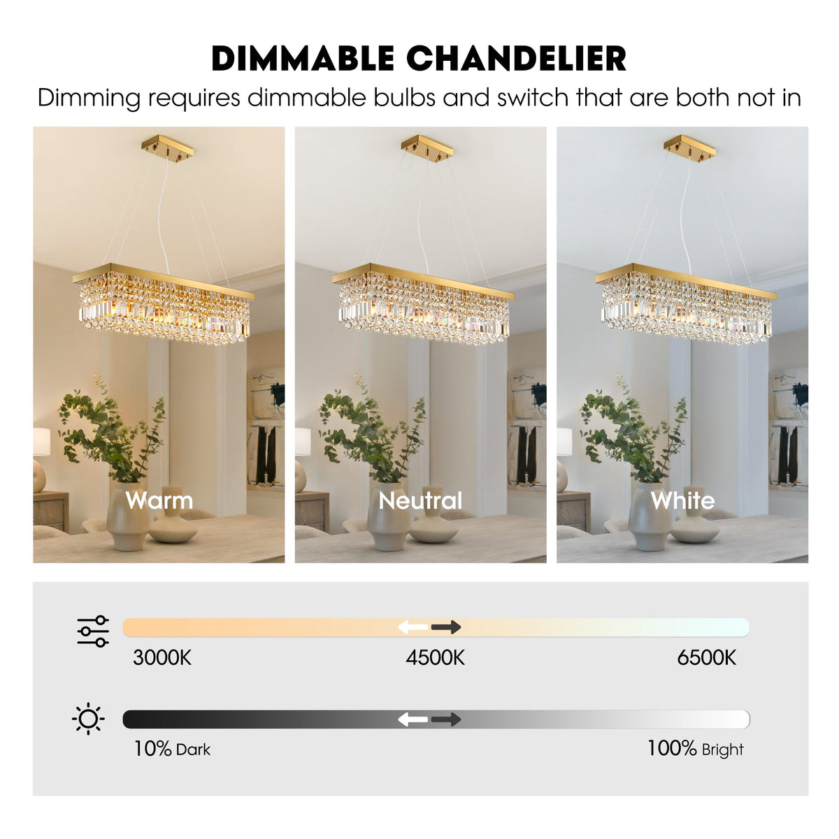 Modern Crystal Dimmable Kitchen Island Gold Rectangle Chandeliers / Living Room Chandelier