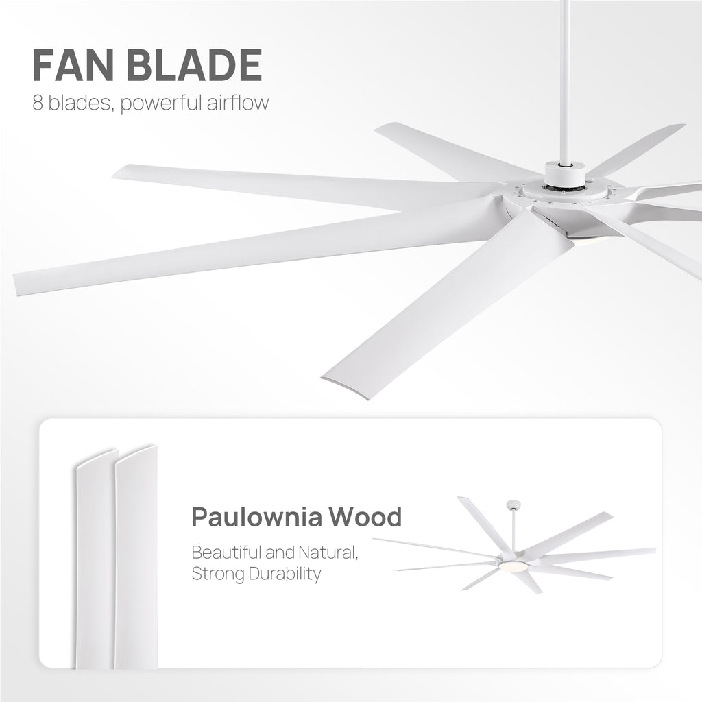 100" Smart Indoor White Industrial Large Downrod 8-Blade Ceiling Fans with Lights and Remote Dimmable