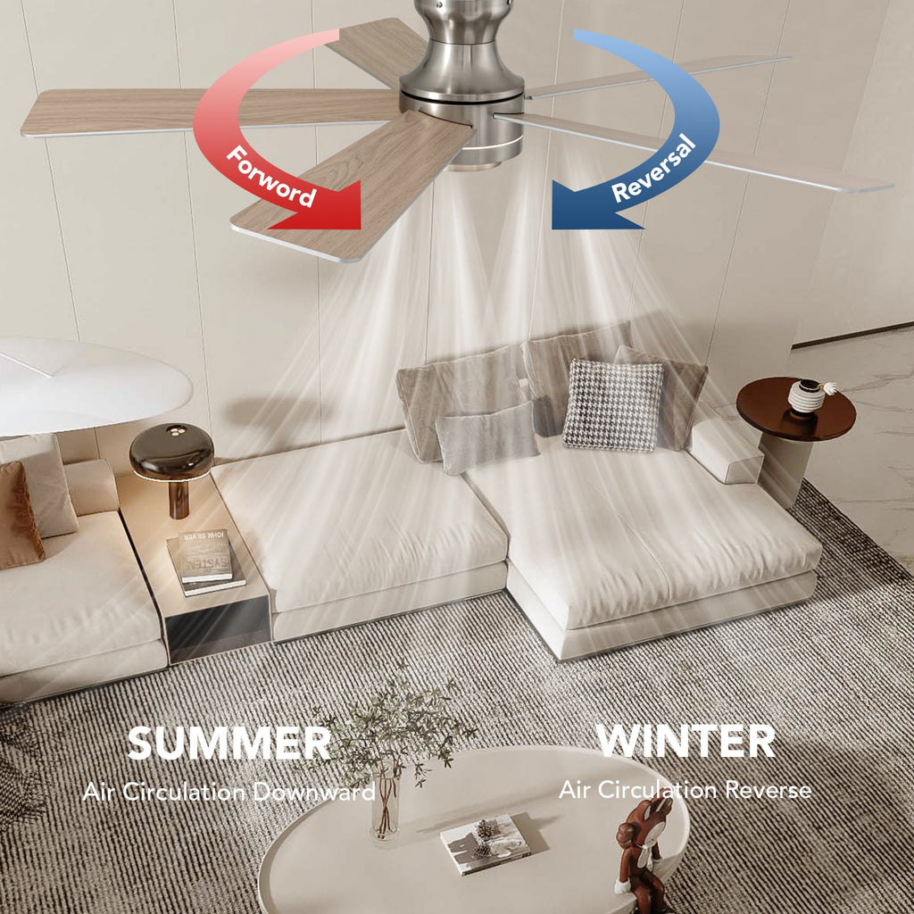 52 in. Smart Indoor Modern Nickel Reversible 5-Blade Low Profile Ceiling Fans with Dimmable Led and Remote Included