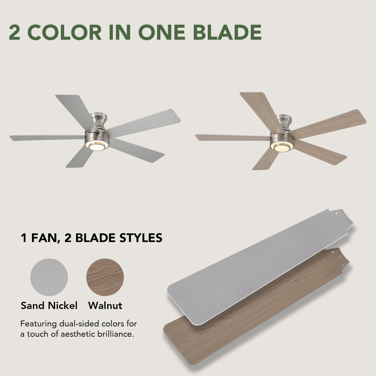 52 in. Smart Indoor Modern Nickel Reversible 5-Blade Low Profile Ceiling Fans with Dimmable Led and Remote Included