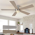 52 in. Smart Indoor Modern Nickel Reversible 5-Blade Low Profile Ceiling Fans with Dimmable Led and Remote Included