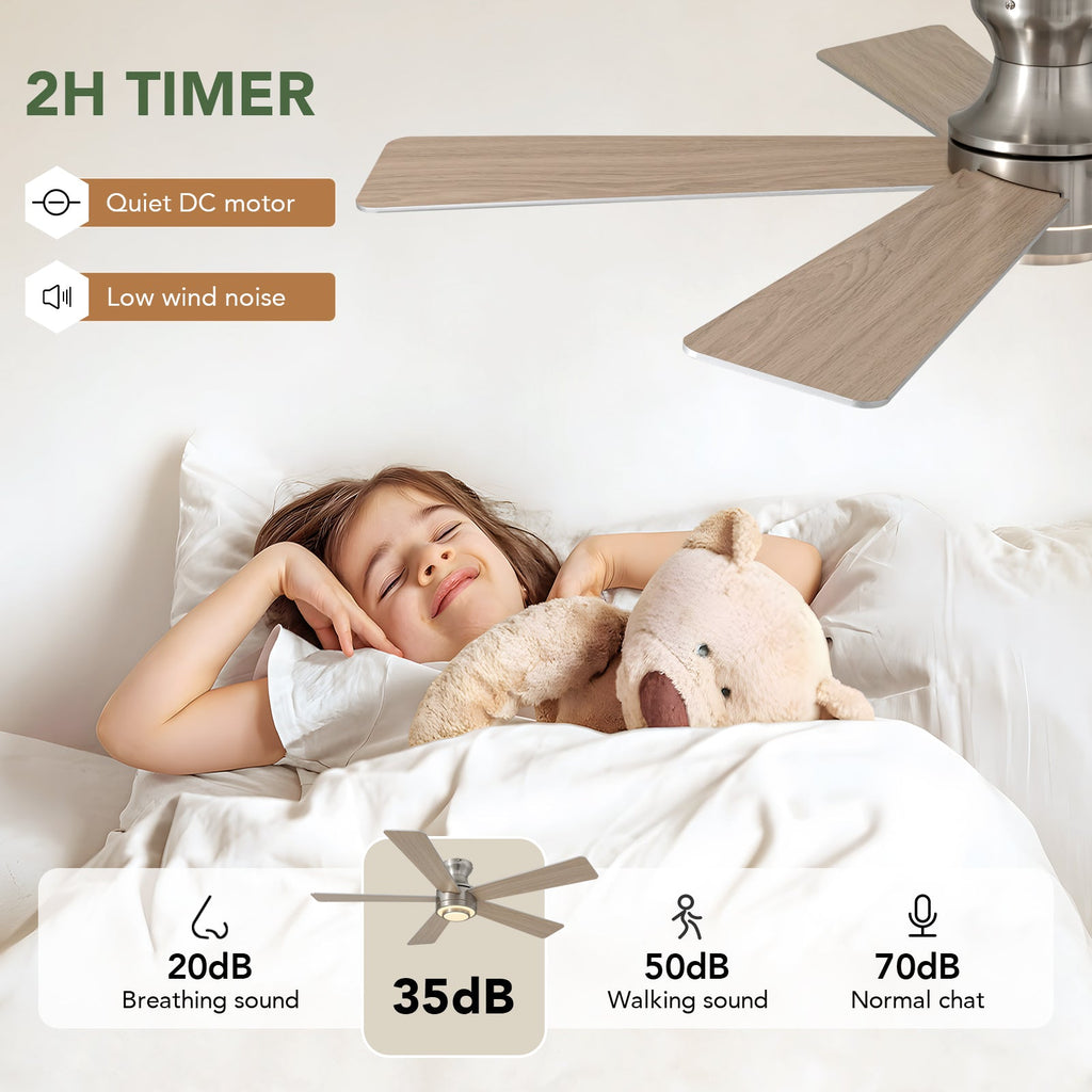 52 in. Smart Indoor Modern Nickel Reversible 5-Blade Low Profile Ceiling Fans with Dimmable Led and Remote Included