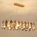 Lámpara de araña de cristal rectangular dorada de 10 luces para comedor
