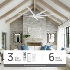 100" Smart Indoor White Industrial Large Downrod 8-Blade Ceiling Fans with Lights and Remote Dimmable
