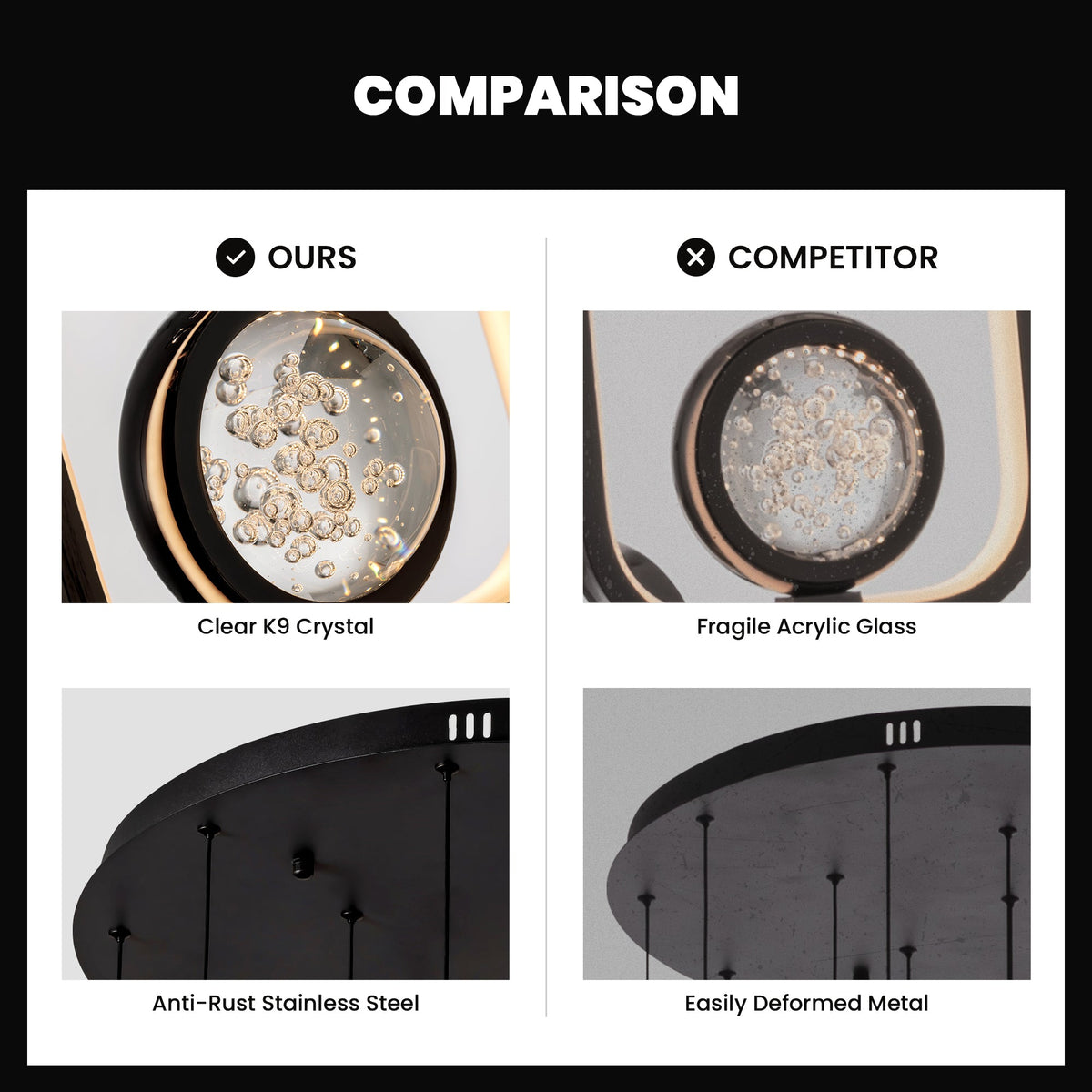 Lámpara de araña cilíndrica negra de 16 luces con esferas de cristal, luces LED regulables y control remoto para techos altos