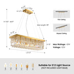 Modern Crystal Dimmable Kitchen Island Gold Rectangle Chandeliers / Living Room Chandelier