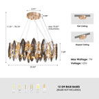 Lámpara de araña de cristal de tambor regulable de 12 luces, iluminación moderna de lujo para isla de cocina y comedor