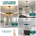 12-Light Modern  Black Crystal Chandelier Circle Round 2-Tiers Chandelier for Dining Living Room Bedroom