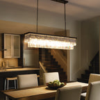 Lámpara de araña rectangular lineal de 8 luces con niveles de cristal negro mate para isla de cocina (bombillas no incluidas)