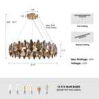 Lámpara de araña de cristal con forma de tambor regulable de 12 luces