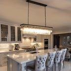 Lámpara de araña rectangular lineal de 8 luces con niveles de cristal negro mate para isla de cocina (bombillas no incluidas)