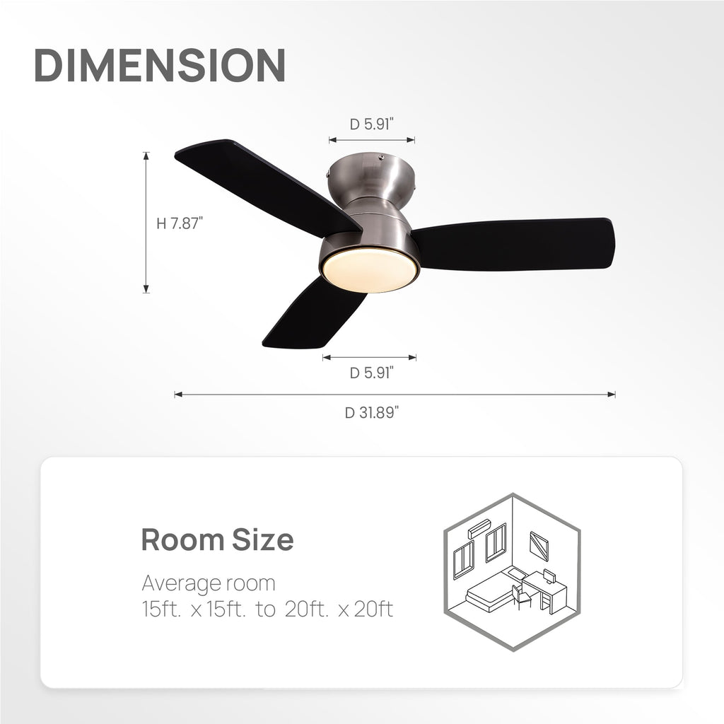Ventilador de techo interior inteligente moderno de níquel satinado de 32" con luces, rotación reversible y control remoto