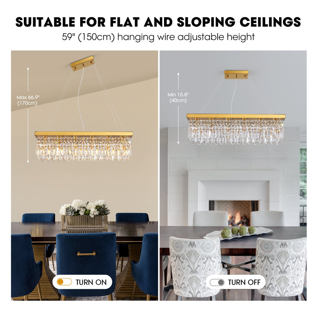 Modern Crystal Dimmable Kitchen Island Gold Rectangle Chandeliers / Living Room Chandelier
