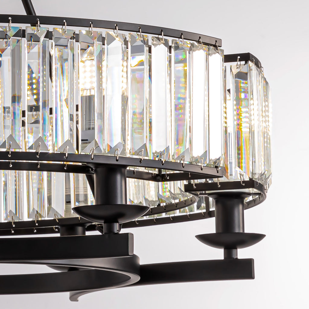 26" Modern 6-Light Farmhouse Crystal Drum Matte Black Wagon Wheel Chandelier Ceiling Semi Flush Mount