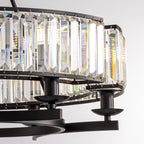 26" Modern 6-Light Farmhouse Crystal Drum Matte Black Wagon Wheel Chandelier Ceiling Semi Flush Mount