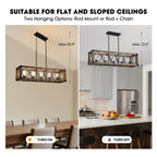 Lámpara de araña de madera maciza rectangular de estilo rústico moderno regulable de 5 luces