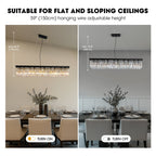 10-Light Dimmable Crystal Rectangle Chandelier for Kitchen Island and Dining Room, Modern Luxury Gold Ceiling Light
