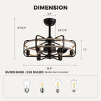 Ventilador de techo moderno de jaula negra para interiores de 25" con luces, rotación reversible y control remoto