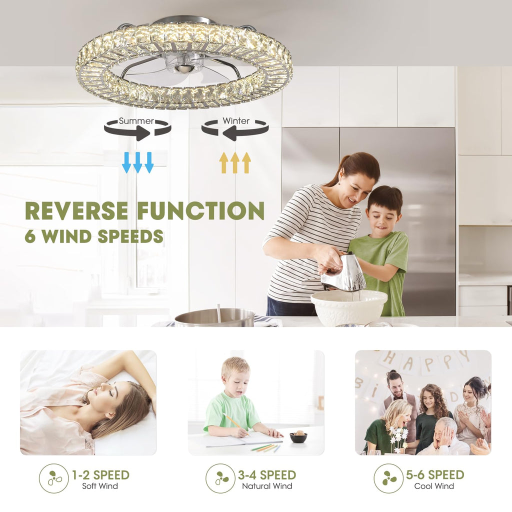 22 in. LED Smart Indoor Chrome Flush Mount Fandelier Low Profile Ceiling Fan with 3 Color Change and Remote Control