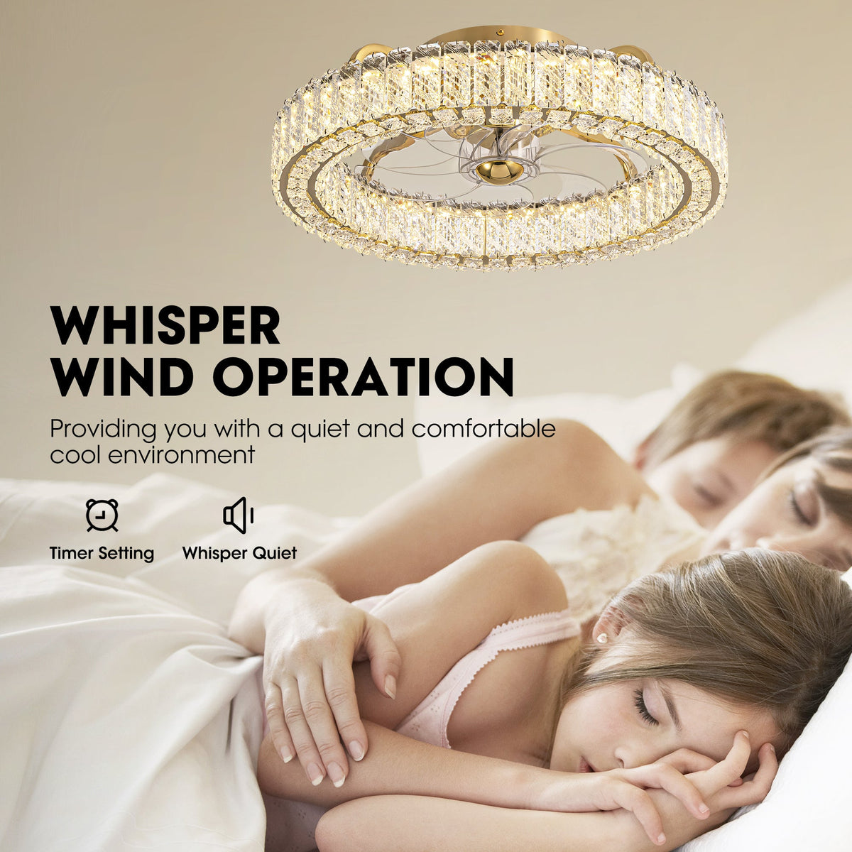 Ventilador de techo de perfil bajo de cristal dorado de 20" para interiores con LED integrado de color blanco brillante y control remoto incluido