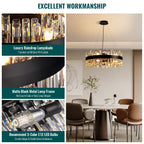 12-Light Modern  Black Crystal Chandelier Circle Round 2-Tiers Chandelier for Dining Living Room Bedroom