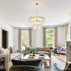 12-Light Modern Electroplated Gold 3-Layer Glass Chandelier Chandelier for Dining Room and Living Room