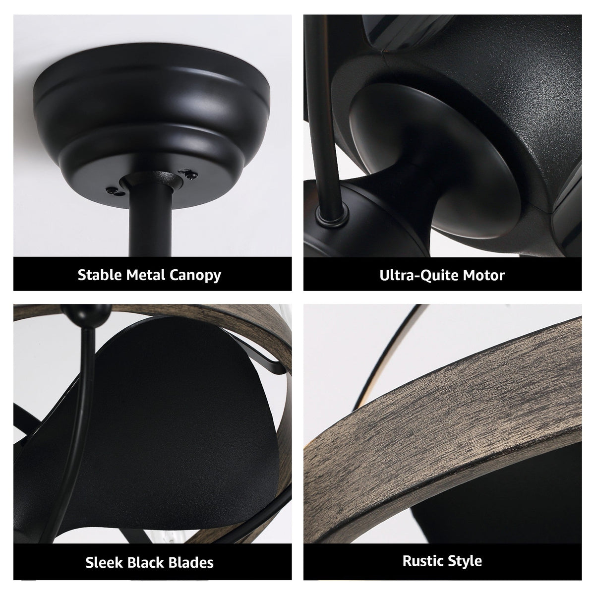 27" Indoor Bronwn and Black Farmhouse Ceiling Fan with Light and Remote for Bedroom Dining Room