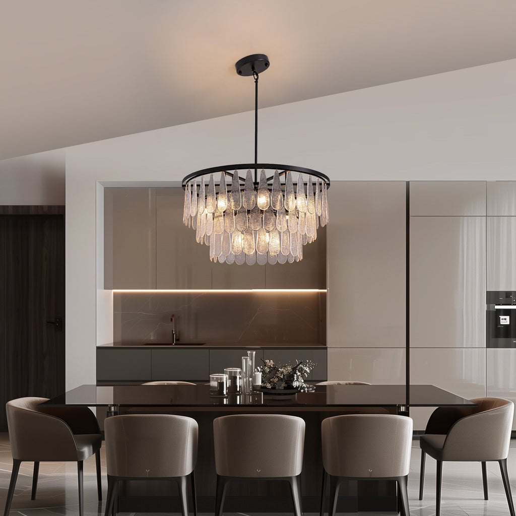 12-Light Modern Black Glass Chandelier for Dining Room or Kitchen