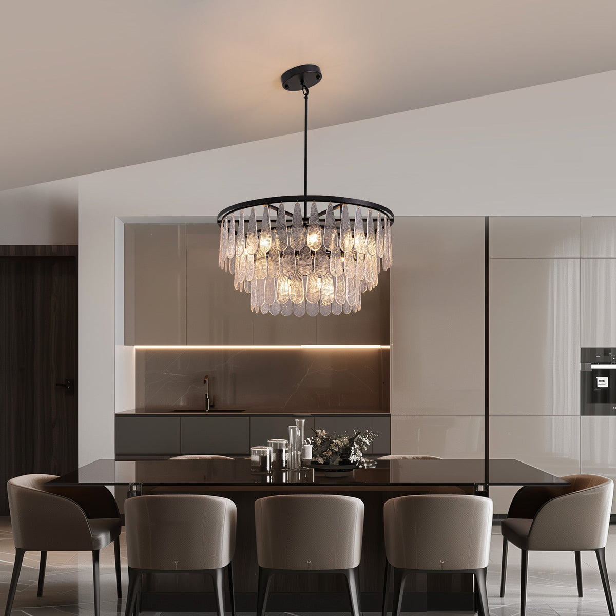 12-Light Modern Black Glass Chandelier for Dining Room or Kitchen