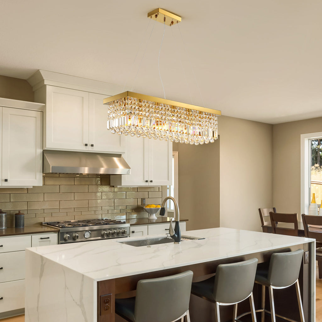 Modern Crystal Dimmable Kitchen Island Gold Rectangle Chandeliers / Living Room Chandelier
