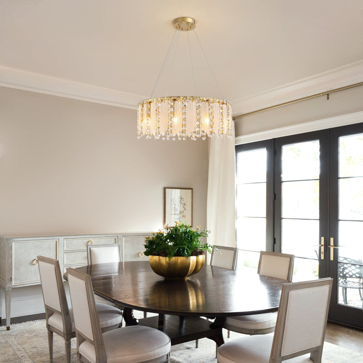 9-Light Dimmable Modern Drum Crystal Chandelier