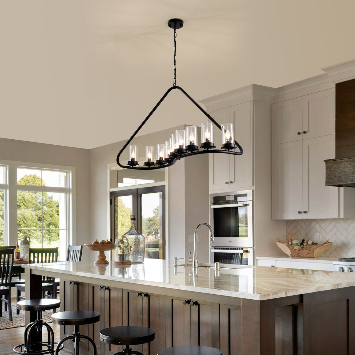 10-Light Dimmable Modern Linear Chandelier Kitchen Island Pendant with Clear Glass Shades