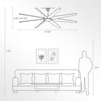 100" Smart Indoor White Industrial Large Downrod 8-Blade Ceiling Fans with Lights and Remote Dimmable