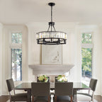 26" Modern 6-Light Farmhouse Crystal Drum Matte Black Wagon Wheel Chandelier Ceiling Semi Flush Mount