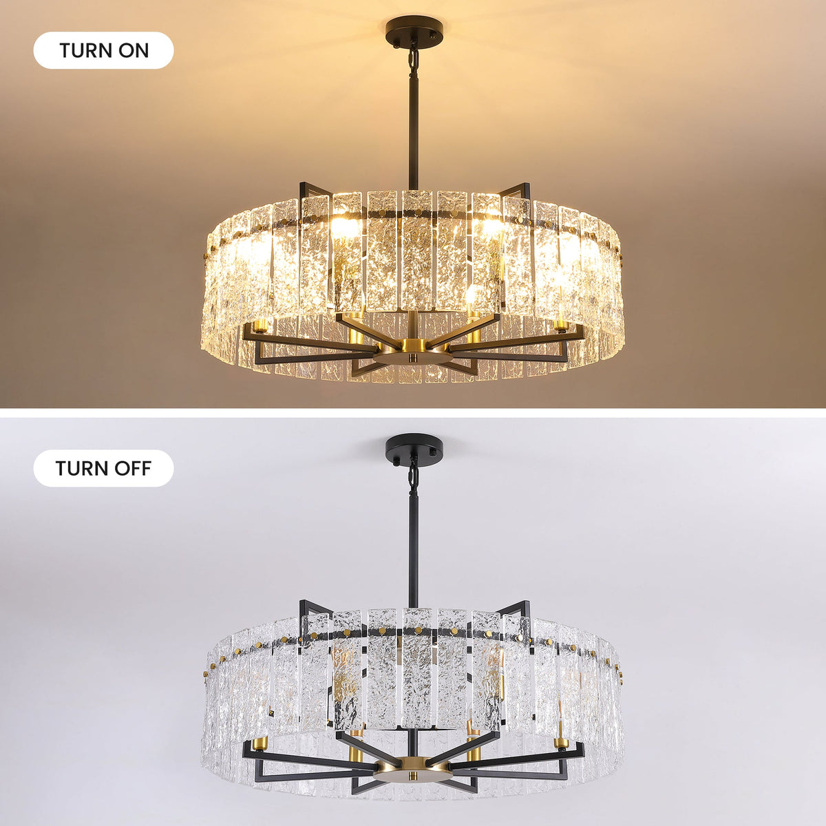 8-Light Dimmable Drum Chandelier with Textured Glass, Modern Lighting for Kitchen Island or Dining Room