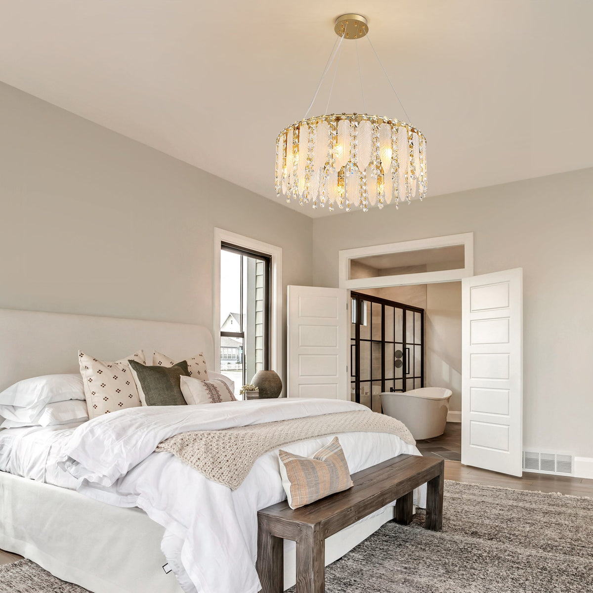 9-Light Dimmable Modern Drum Crystal Chandelier