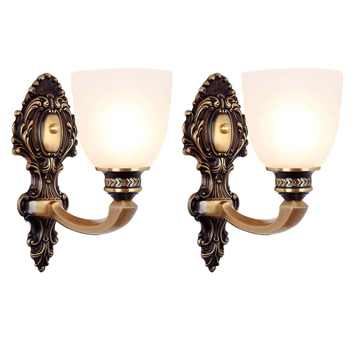 2-Pack Vintage Brass Wall Sconce Mid-Century Modern Wall Light Fixtures with Milk White Glass Shades(No Bulbs)