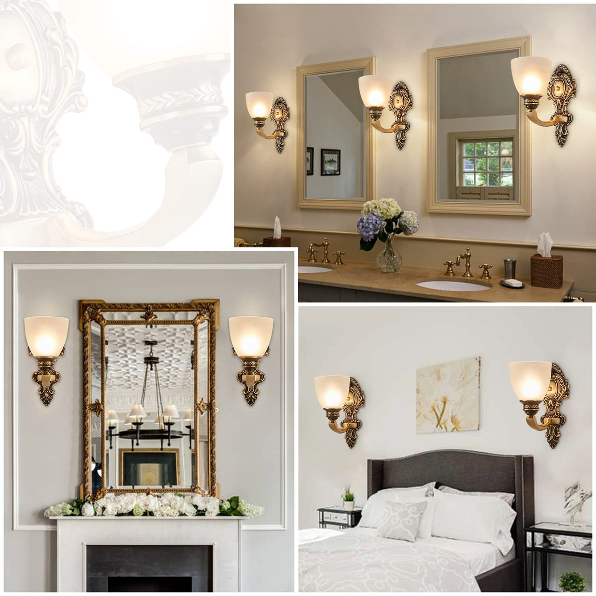 2-Pack Vintage Brass Wall Sconce Mid-Century Modern Wall Light Fixtures with Milk White Glass Shades(No Bulbs)