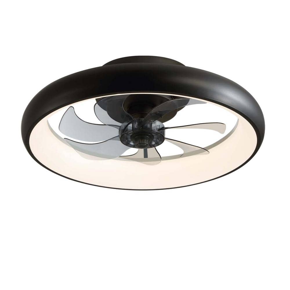 Ventilador de techo moderno de 20" de perfil bajo, color negro, para interiores, con luces, rotación reversible y control remoto