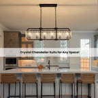 40in Rectangle Black Crystal Chandeliers for Dining Room,Water Ripple Glass Pendant Light