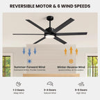 60in Smart Ceiling Fan with Reversible Wood & 6 Blades, APP & Remote Control