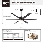 60in Smart Ceiling Fan with Reversible Wood & 6 Blades, APP & Remote Control