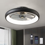 20 in. Smart Indoor Modern Black Round Low Profile Ceiling Fan with Dimmable LED with Remote Included for Bedroom