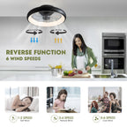 20 in. Smart Indoor Modern Black Round Low Profile Ceiling Fan with Dimmable LED with Remote Included for Bedroom