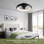 20 in. Smart Indoor Modern Black Round Low Profile Ceiling Fan with Dimmable LED with Remote Included for Bedroom