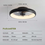 20 in. Smart Indoor Modern Black Round Low Profile Ceiling Fan with Dimmable LED with Remote Included for Bedroom