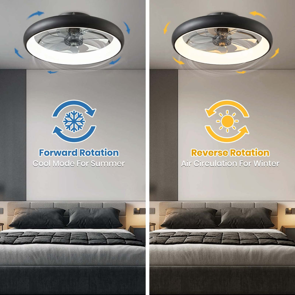 20 in. Smart Indoor Modern Black Round Low Profile Ceiling Fan with Dimmable LED with Remote Included for Bedroom