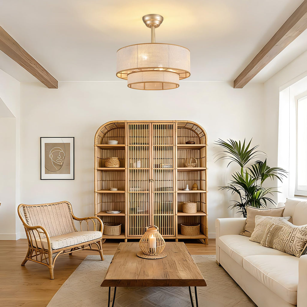 20 in Golden 2-Layer Woven Ceiling Fan Light with Timer and Forward/Reverseand Remote Control (Bulb Not Included)