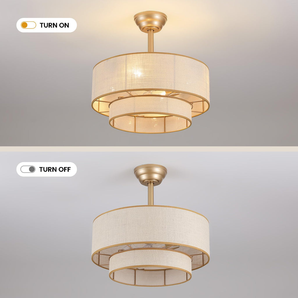 20 in Golden 2-Layer Woven Ceiling Fan Light with Timer and Forward/Reverseand Remote Control (Bulb Not Included)